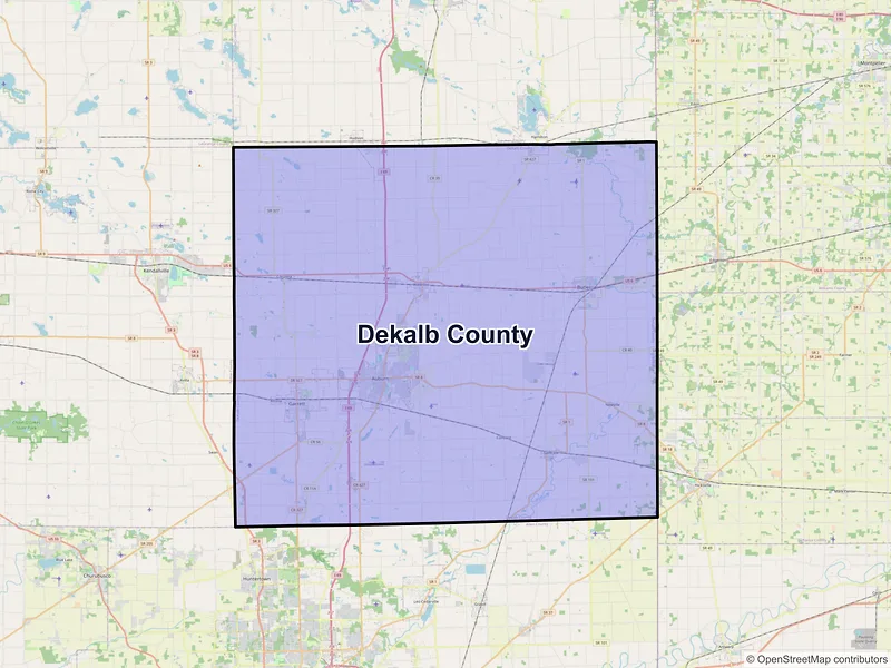 Map of DeKalb County, Indiana and ZIP codes