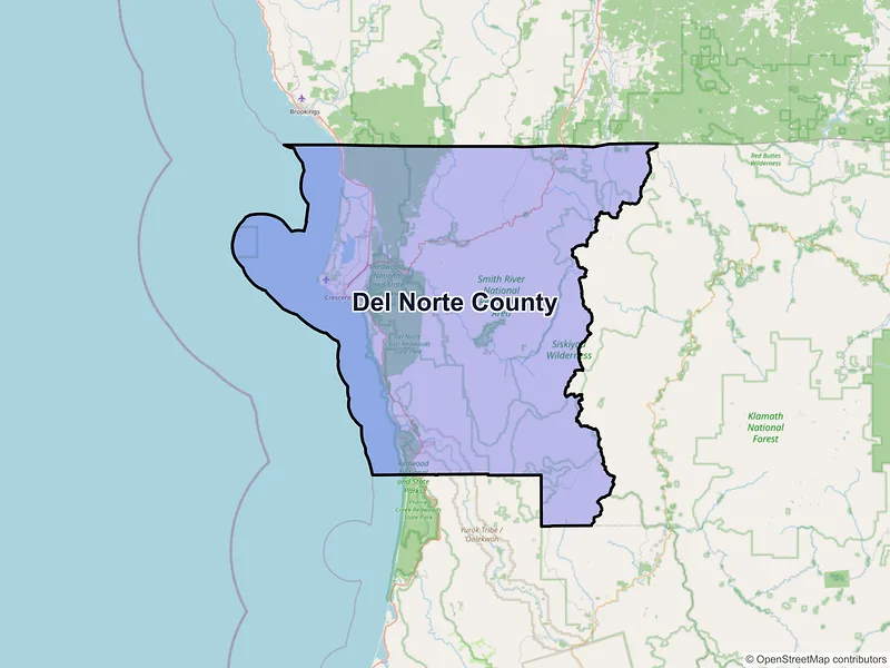 Map of Del Norte County, California and ZIP codes