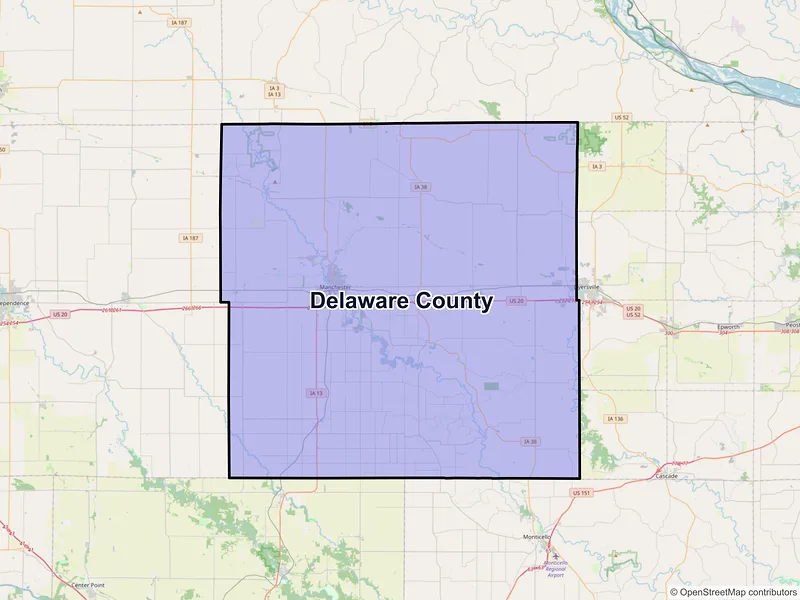 Map of Delaware County, Iowa and ZIP codes