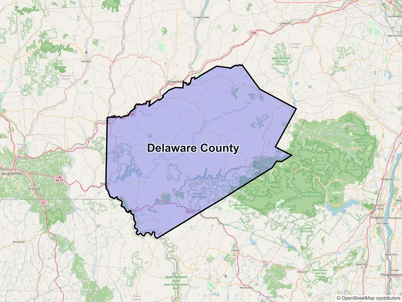 Map of Delaware County, New York and ZIP codes