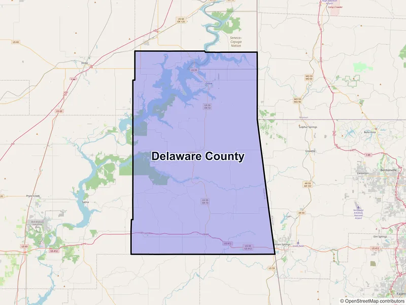 Map of Delaware County, Oklahoma and ZIP codes