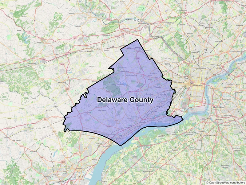 Map of Delaware County, Pennsylvania and ZIP codes
