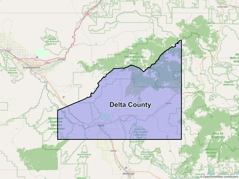 Map of Delta County, Colorado and ZIP codes