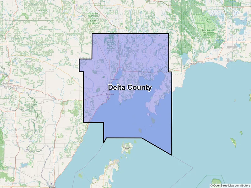 Map of Delta County, Michigan and ZIP codes