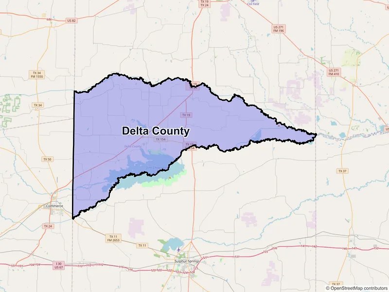 Map of Delta County, Texas and ZIP codes
