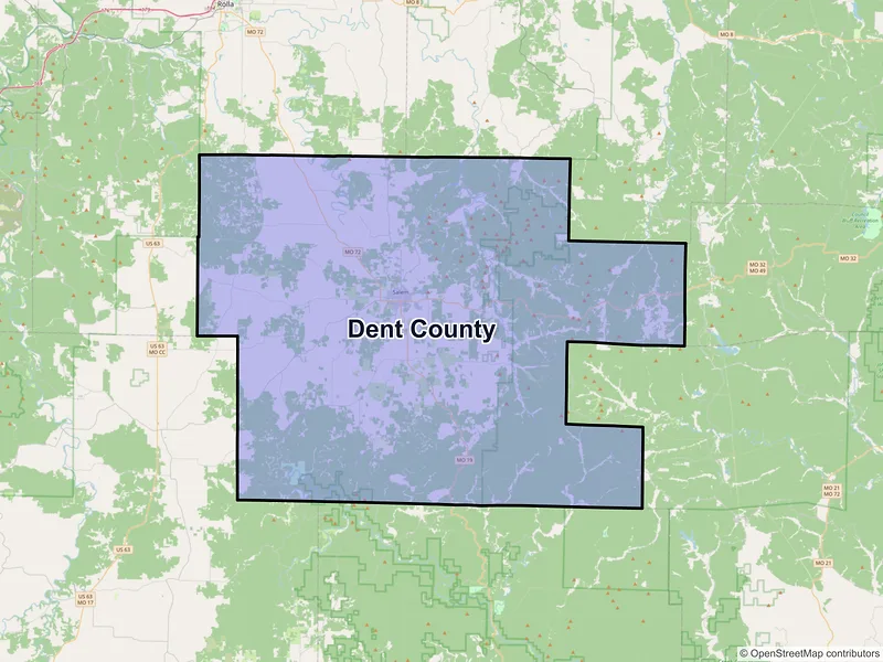 Map of Dent County, Missouri and ZIP codes