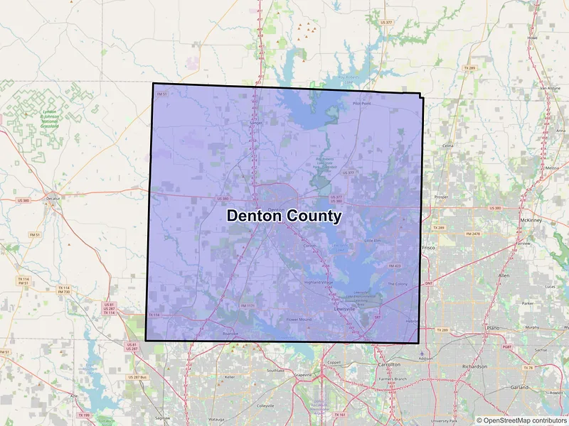 Map of Denton County, Texas and ZIP codes