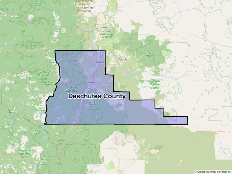 Map of Deschutes County, Oregon and ZIP codes