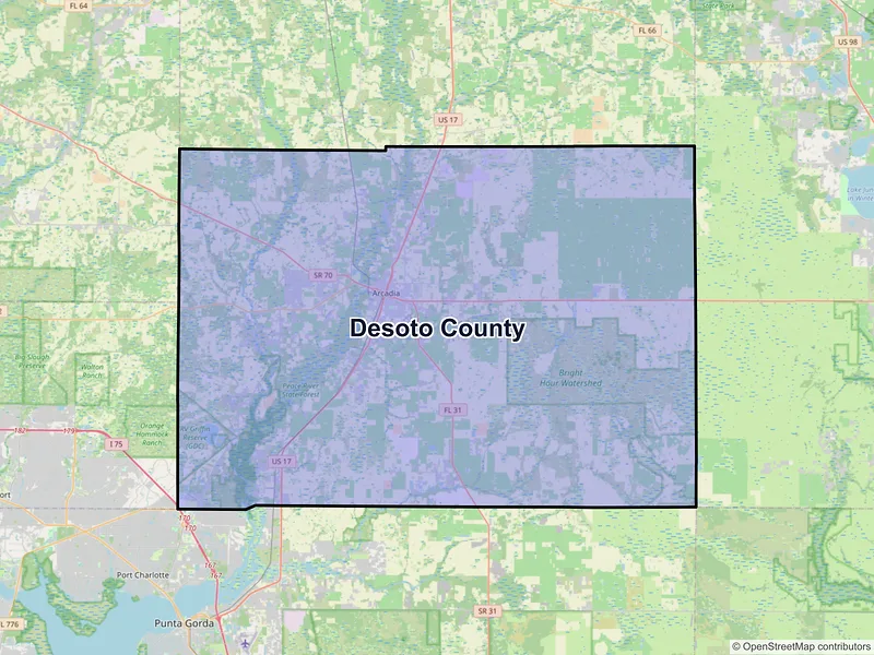 Map of DeSoto County, Florida and ZIP codes