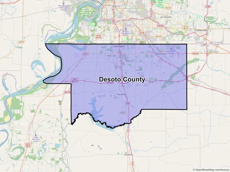 Map of DeSoto County, Mississippi and ZIP codes