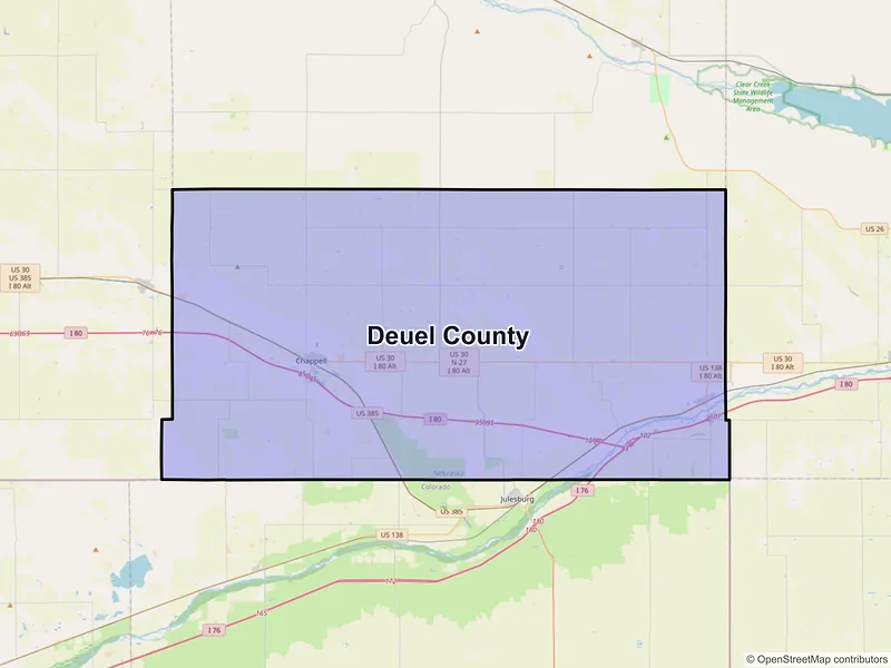Map of Deuel County, Nebraska and ZIP codes