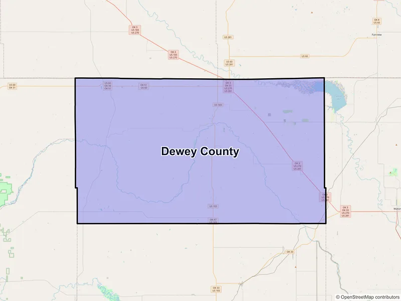 Map of Dewey County, Oklahoma and ZIP codes