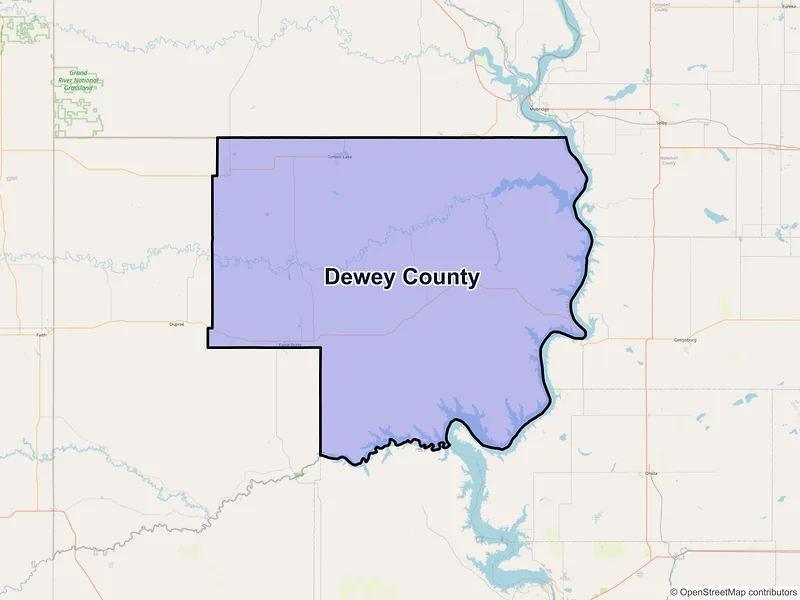 Map of Dewey County, South Dakota and ZIP codes