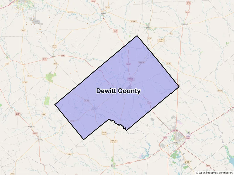 Map of DeWitt County, Texas and ZIP codes