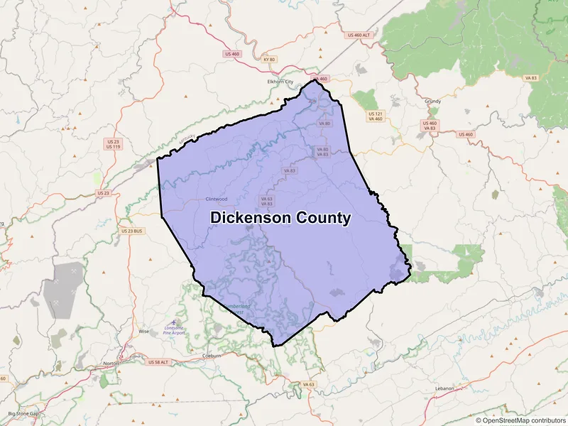 Map of Dickenson County, Virginia and ZIP codes
