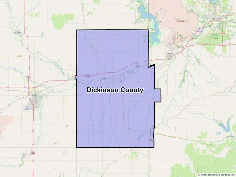 Map of Dickinson County, Kansas and ZIP codes