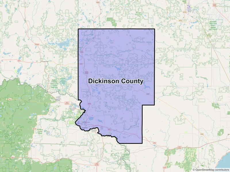 Map of Dickinson County, Michigan and ZIP codes