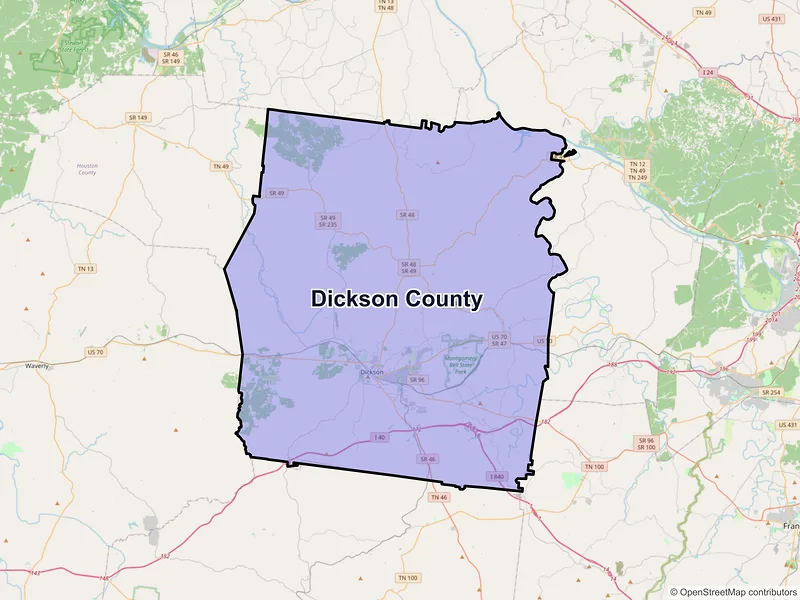 Map of Dickson County, Tennessee and ZIP codes