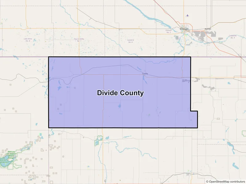 Map of Divide County, North Dakota and ZIP codes