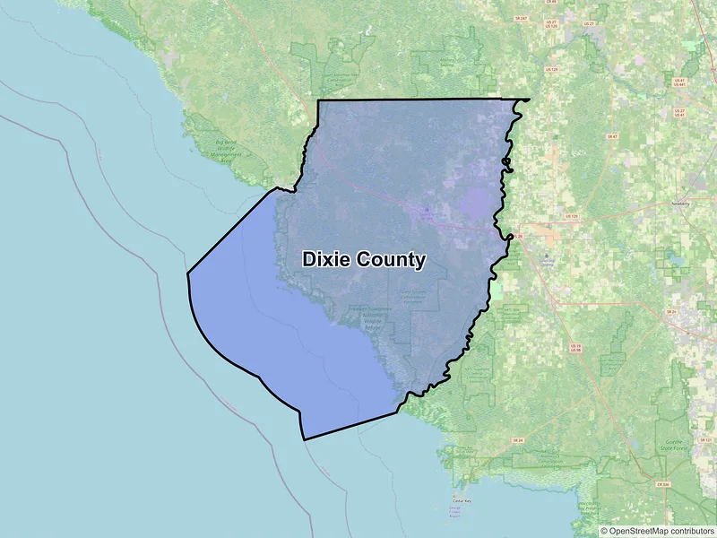 Map of Dixie County, Florida and ZIP codes