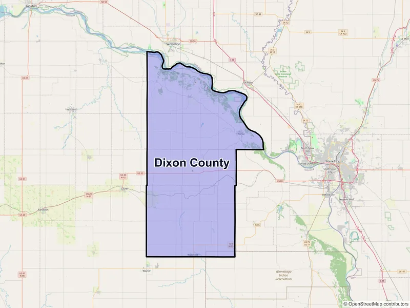 Map of Dixon County, Nebraska and ZIP codes