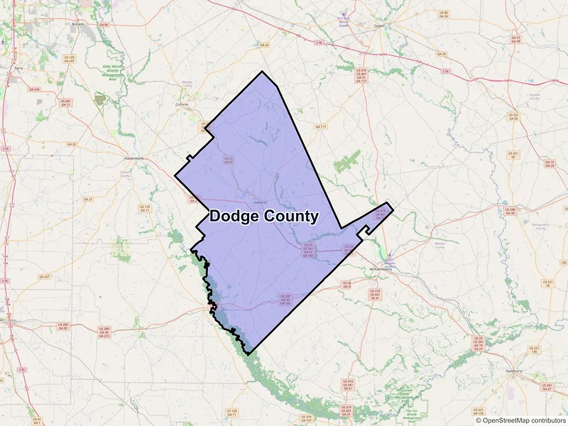Map of Dodge County, Georgia and ZIP codes