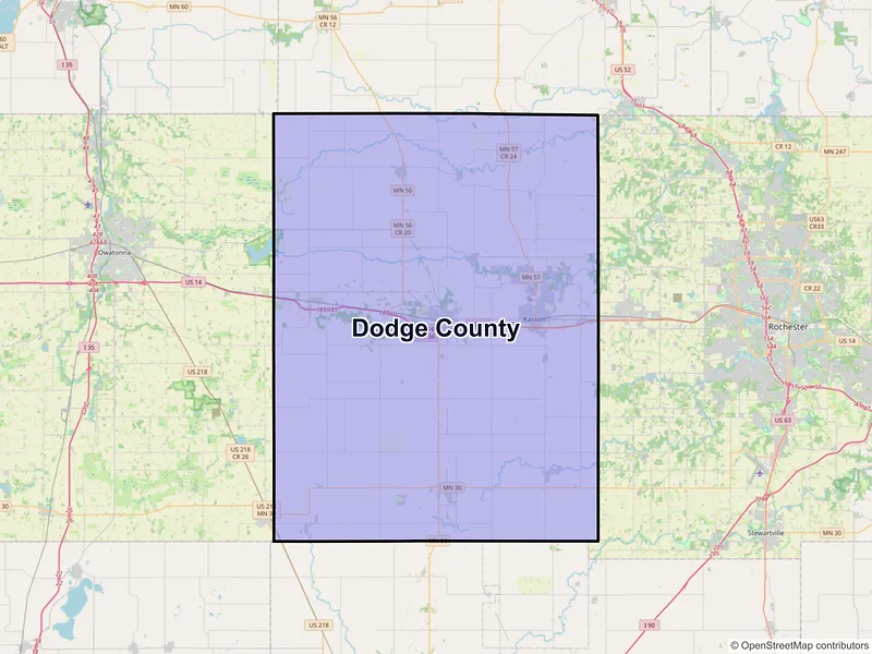 Map of Dodge County, Minnesota and ZIP codes
