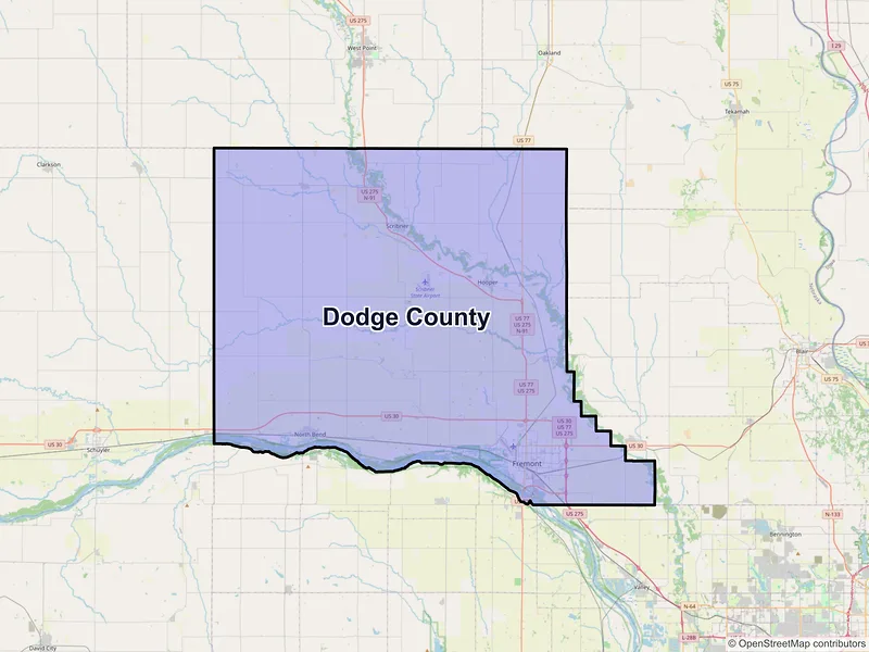 Map of Dodge County, Nebraska and ZIP codes
