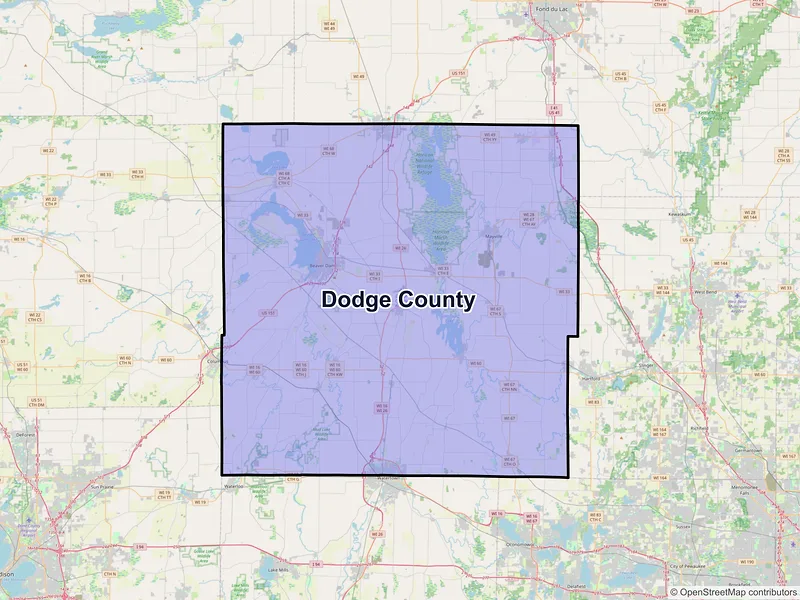 Map of Dodge County, Wisconsin and ZIP codes