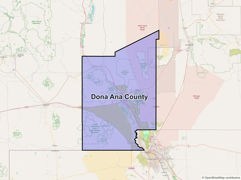 Map of Doña Ana County, New Mexico and ZIP codes