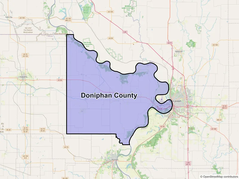 Map of Doniphan County, Kansas and ZIP codes