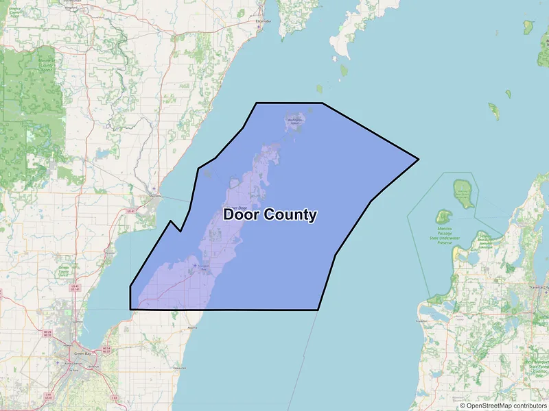 Map of Door County, Wisconsin and ZIP codes