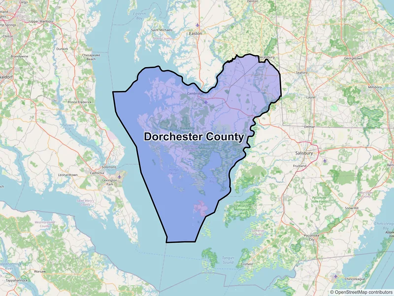 Map of Dorchester County, Maryland and ZIP codes