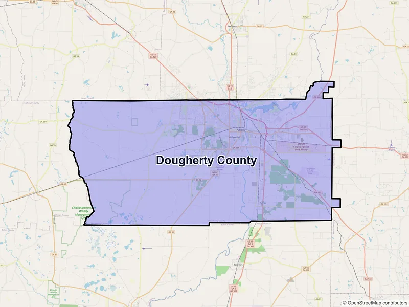 Map of Dougherty County, Georgia and ZIP codes