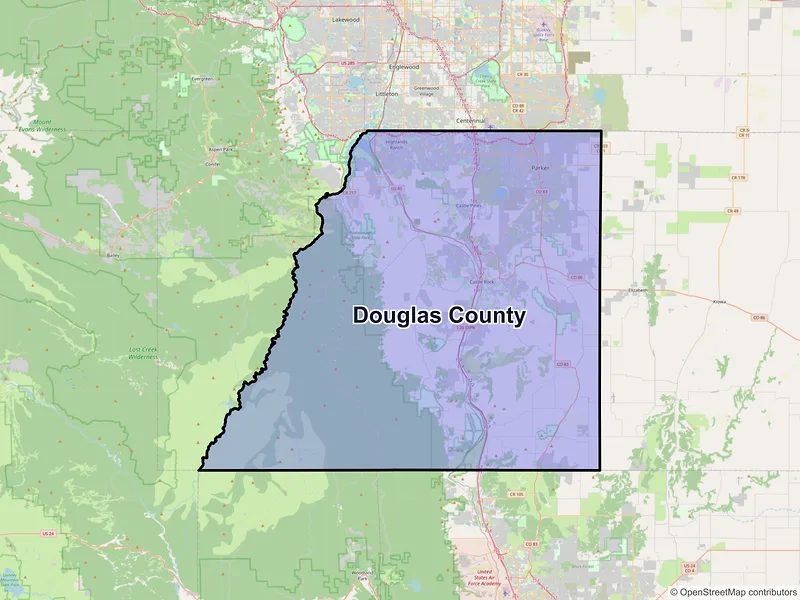 Map of Douglas County, Colorado and ZIP codes