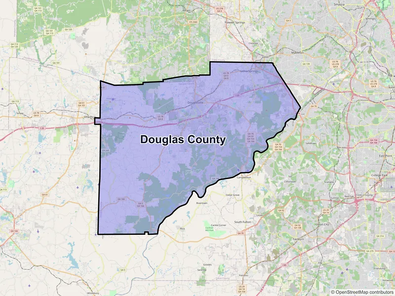 Map of Douglas County, Georgia and ZIP codes