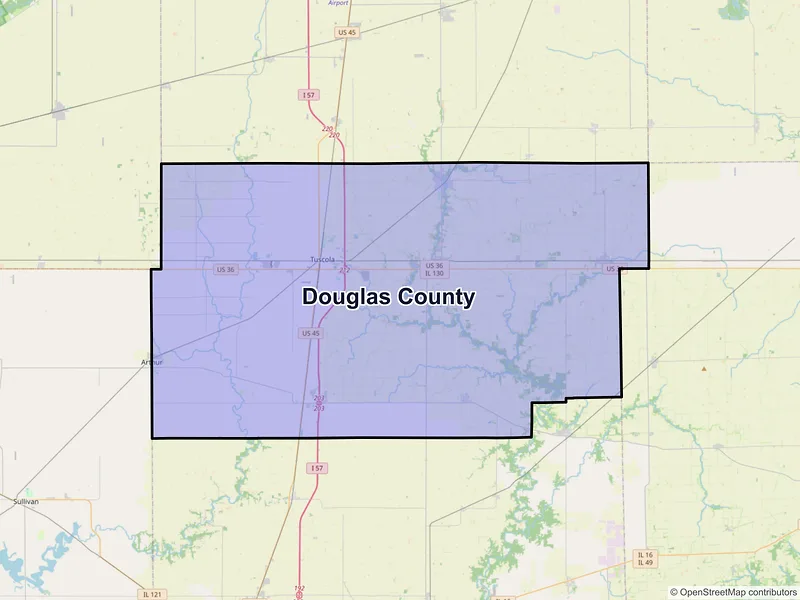 Map of Douglas County, Illinois and ZIP codes