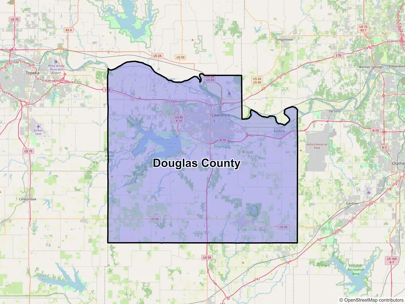Map of Douglas County, Kansas and ZIP codes