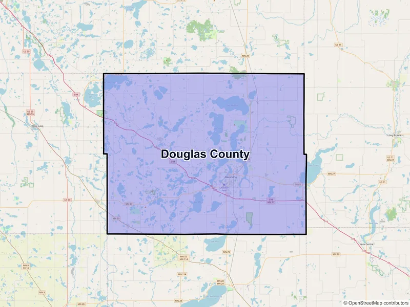 Map of Douglas County, Minnesota and ZIP codes
