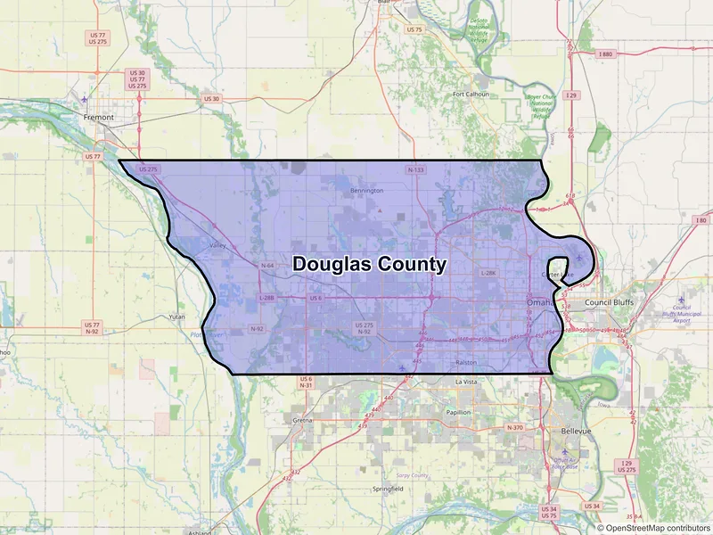 Map of Douglas County, Nebraska and ZIP codes
