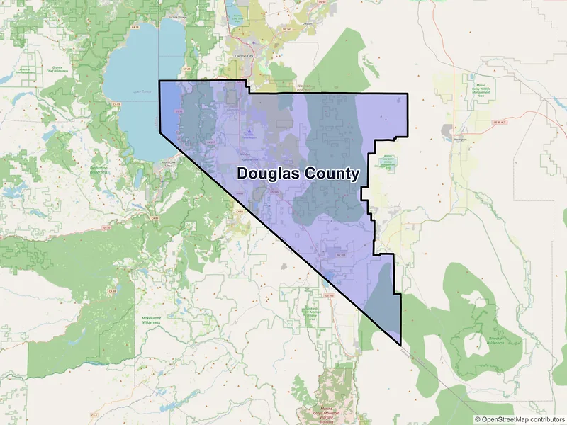 Map of Douglas County, Nevada and ZIP codes