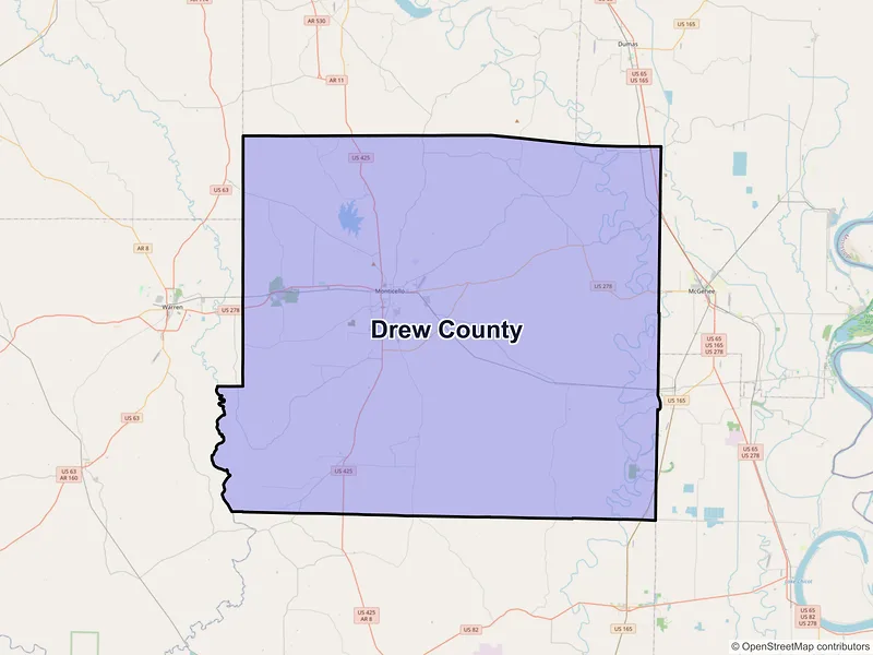 Map of Drew County, Arkansas and ZIP codes
