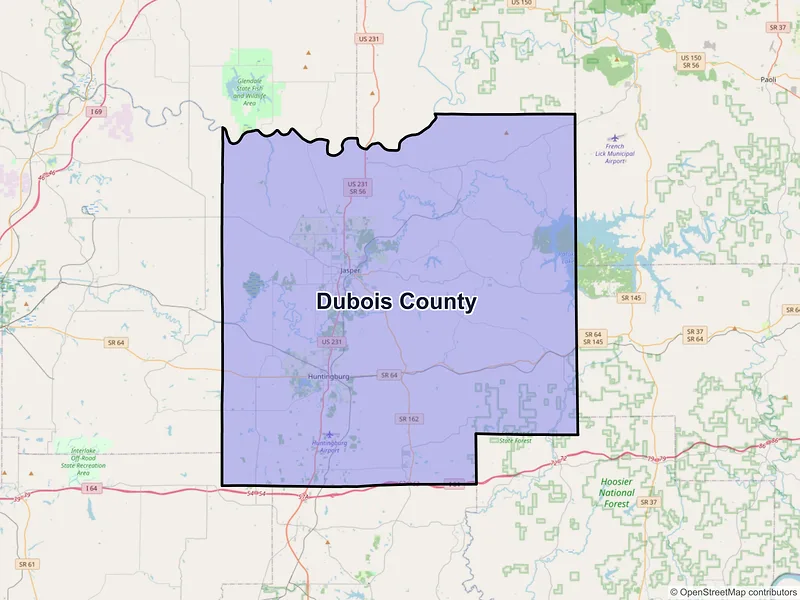 Map of Dubois County, Indiana and ZIP codes