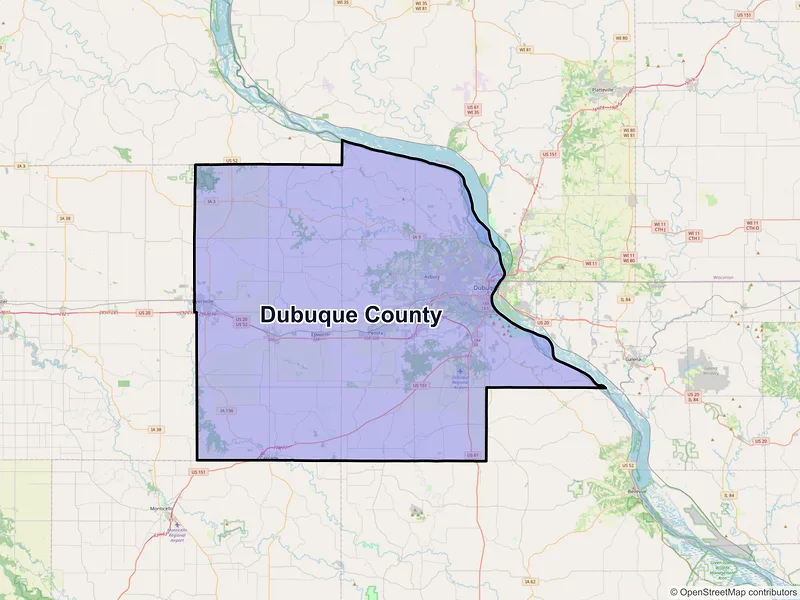 Map of Dubuque County, Iowa and ZIP codes