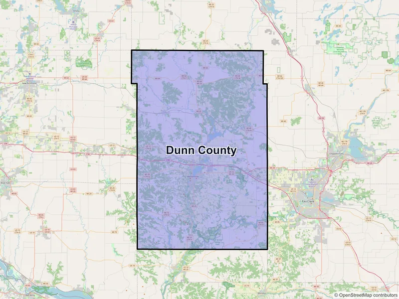 Map of Dunn County, Wisconsin and ZIP codes