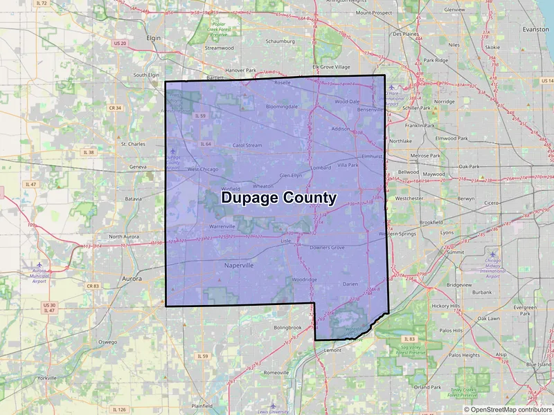 Map of DuPage County, Illinois and ZIP codes