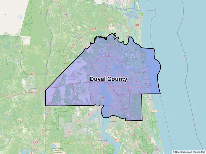 Map of Duval County, Florida and ZIP codes