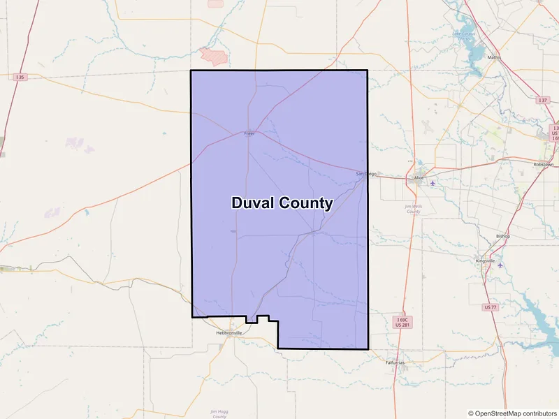 Map of Duval County, Texas and ZIP codes