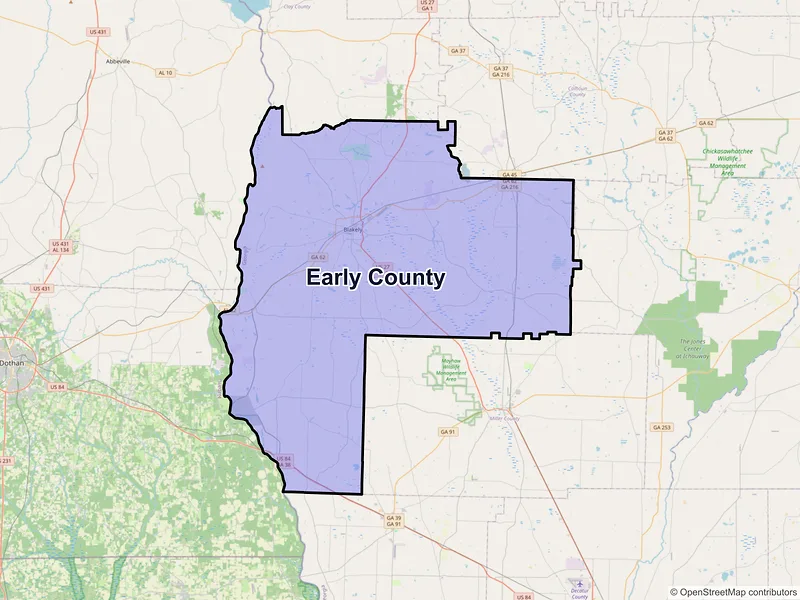 Map of Early County, Georgia and ZIP codes