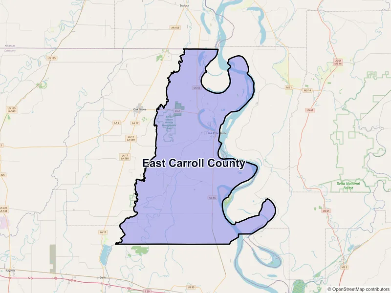 Map of East Carroll County, Louisiana and ZIP codes